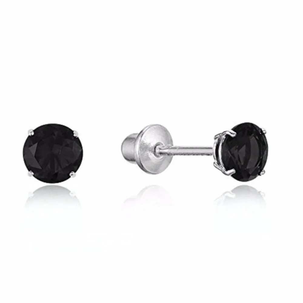 Gold  Plated 3,4,5,6mm Black CZ Stud Girls Earring